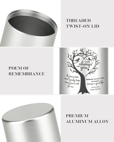 8 Pcs Mini Urns for Human Ashes, Aluminum Keepsake Cremation Urns | Tree of Life engraving, velvet pouches & spoons, sealed screw lid for family ash sharing