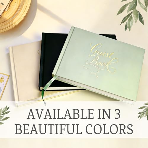 Wedding Guest Book with Exclusive Font Design, Elegant Hardcover Polaroid-Style Sign-In Book for Wedding Receptions, Baby Showers, Birthdays, Bridal Showers, Special Events, Lined Blank Pages, 9" x 7" - color: Darkgreen, style: Elegant Script - Lined