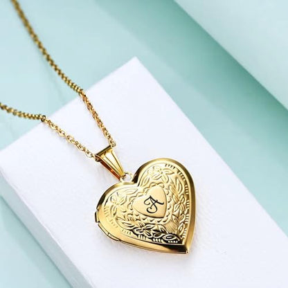 Locket Necklace Holds Pictures Alphabet Initial Letter Love Heart Lockets Photo Memory Locket Necklaces Birthday Gifts - color: Gold, style: AA