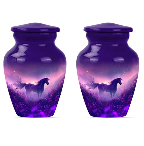 Horse Urn for Ashes for Women - Small Urns for Human Ashes Keepsake - Cremation Urns for Adult Male Dad - Mini Urn for Infant (Size:- 3" 2Pcs) - color: Purple Horse, size: 3 inch (2 pieces)
