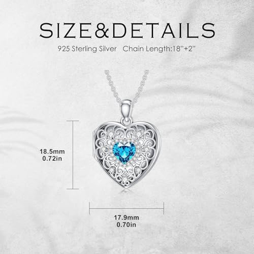Heart Locket Necklace 925 Sterling Silver Personalized Picture Locket Pendant Birthday Christmas Jewelry Memorial Gifts for Women - color: December Crystal Locket
