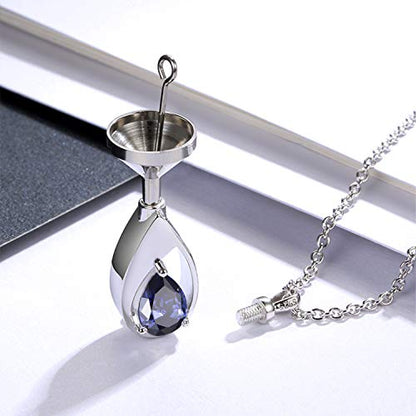 Sariel 925 Sterling Silver Teardrop Cremation Necklace for Ashes - color: Tanzanite