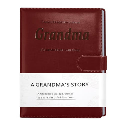 Artmag Grandma's Life Story Journal with 250+ Prompt Questions, Family Keepsake Book Leather Cover for Grandma to Share Her Memories for Birthday Mother's Day Christmas (Red) - style: Grandma's Life Story Journal （Red）