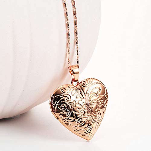 YOUFENG Locket Necklace that Holds Pictures Flower Lockets Pendant Necklaces Birthday Gifts Jewelry - color: RoseGoldHeart