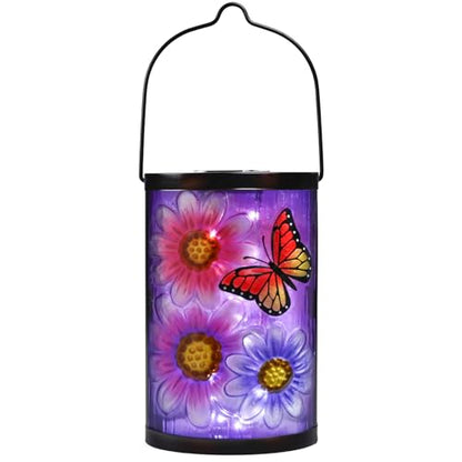 MUMTOP Butterfly Solar Lantern, Hanging Glass Outdoor Garden Light - color: Purple
