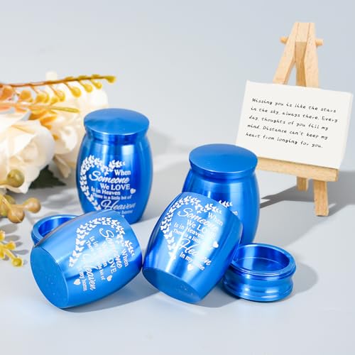Mini Urns for Ashes Keepsake Set of 4, Small Cremation Keepsake Urns for Human/Pet Ashes, Memorial Sharing Urns for Family & Loved Ones - Blue