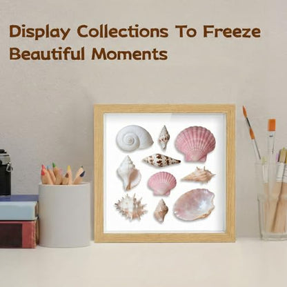 Wazzio 6Pack 5x5 Inch Shadow Box Frame, Wood Display Case Memory Box | 1" Deep Keepsake Frame, Memorabilia Showcase, Photo Ticket Medal Display, Wall Tabletop Picture Frame, Souvenir Gift Box - color: Wood
