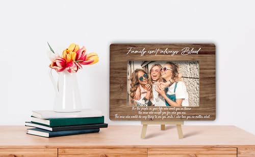 Best Friend Picture Frame, Family Isn't Always Blood Friends Picture Frame, Rustic Brown Family Photo Frames, Bestie Birthday Graduation Friendship Gifts Ideas, Home Office Tabletop Decor-f03 - size: Family Isn't Always Blood-03