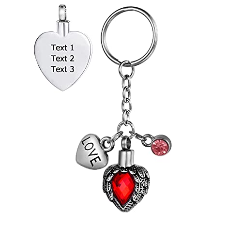 Urn Keychain Birthstone Angel Wing Memorial Keepsake for Ashes Cremation Jewelry - Red Customized - color: Red - Customized