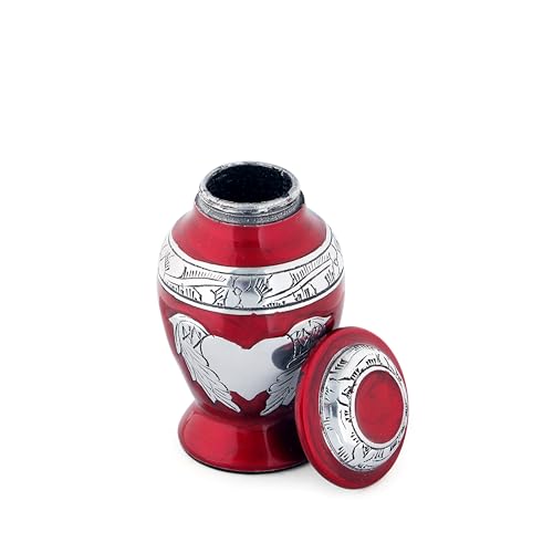 Angel Wings & Heart Cremation Urn (Red Shimmer, Large)' (Red Glossy, Single - Miniatue) - color: Red Glossy