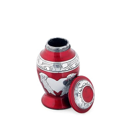 Angel Wings & Heart Cremation Urn (Red Shimmer, Large)' (Red Glossy, Single - Miniatue) - color: Red Glossy