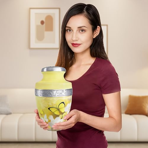 M MEILINXU Yellow Butterfly Urn, Cremation Urns for Human Ashes, Large - color: Yellow, size: Large / Adult