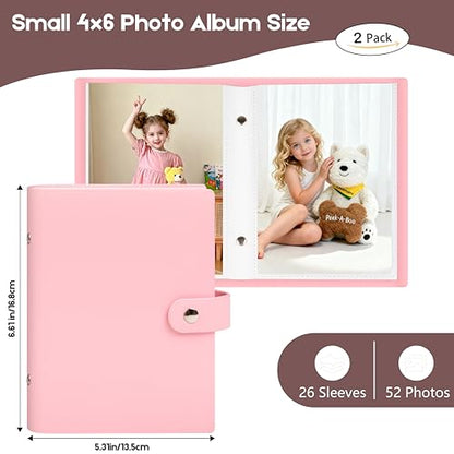 Ruibytree 2 Pack Small Photo Albums 4x6 Pictures, 104 Photos Total, Pink - color: Pink