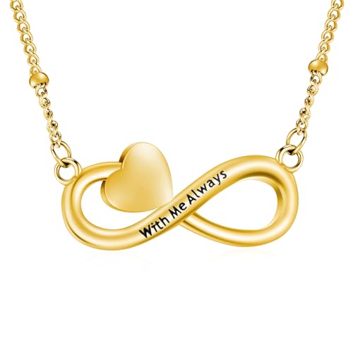 XIUDA Infinity Cremation Jewelry Heart Urn Necklace for Ashes Stainless Steel Urn Pendant Memorial Ashes Necklace for Women Men - color: Gold