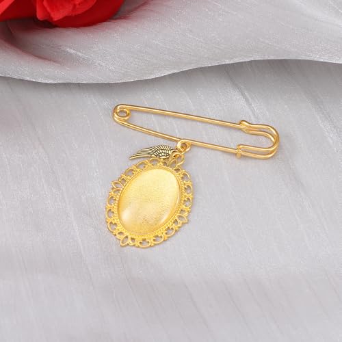 Wedding Bouquet Photo Charm, Lacy Oval Glass Picture Frame Memory Pin - color: Gold