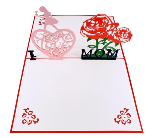 iGifts And Cards I Love You Mom Mother's Day 3D Pop-Up Card 4.75x6.75 | Floral Heart, Thank You, Birthday, New Mum, World's Best Mom, Inspirational, Mother Figure, Daughter, Keepsake Memento - color: I Love Mom