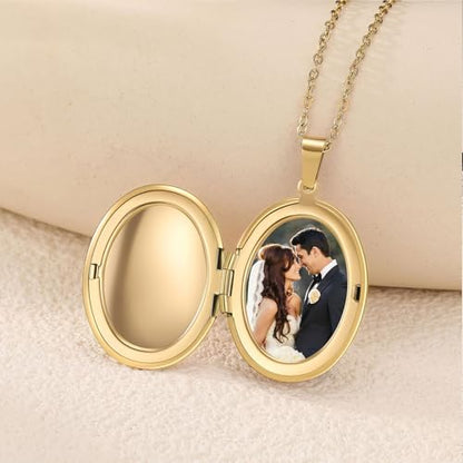 PHOCKSIN Personalized Locket Necklace for Women Photo Necklace with Customized Picture Birth Flower Birthstone Customizable Birthday Gifts - color: #09 Oval Gold