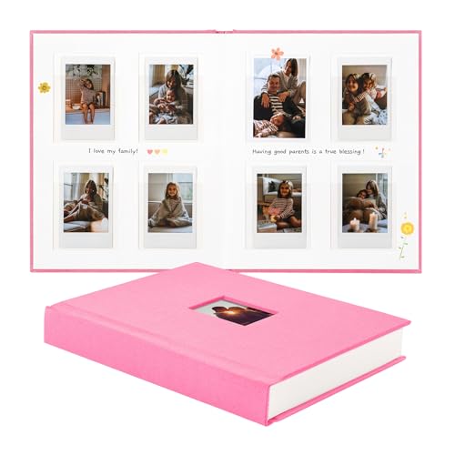 Instax Mini Photo Album with Writing Space, 112 Pockets, Pink | Compatible with 2x3 inch & Polaroid Pictures, Recessed Clear Pockets, Wedding Guest Book and Family Memories - color: Pink, size: 112 Pockets