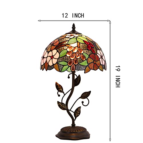 Tiffany Lamp Purple Grape Style Stained Glass Table Lamp - color: Green Purple Grape