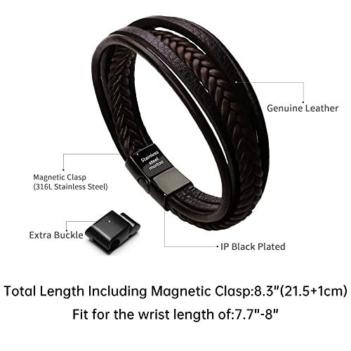 Mens Leather Bracelet with Clasp Cowhide Multi-Layer Braided Leather Mens Bracelet - style: 2pcs Couple leather style&8.5