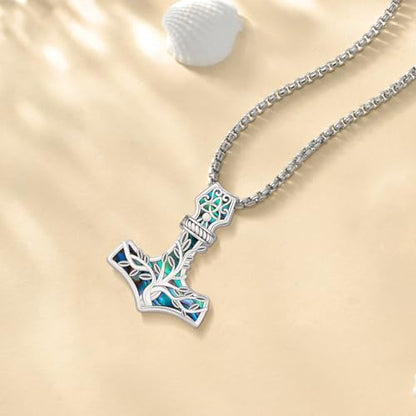 Sterling Silver Tree of Life Necklace for Women Oval Family Tree Necklace Abalone Shell Moonstone Pendant Mother Day Necklace for Mom Tree of Life Jewelry - style: Tree of Life-Thor hammer-Abalone Shell