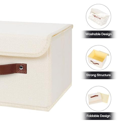 ANMINY Fabric Storage Box Bins with Lids, Beige, 10"x8"x7" - color: Beige, size: Small (Pack of 1)
