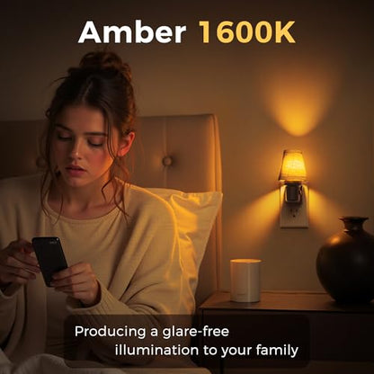 L LOHAS LED Night Lights Plug into Wall, Linen Fabric Night Light - color: Round Platform-Amber, size: 2 Pack