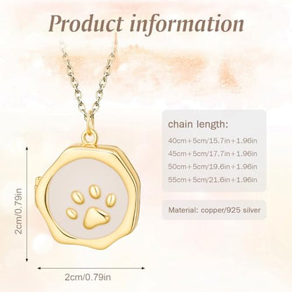 18K Gold Cross Locket Necklace for Women Holds Photo Necklace with Personalized Picture Necklaces Pendant 18 Inch Birthday Mother's Day for Women - color: Paw Locket Necklace