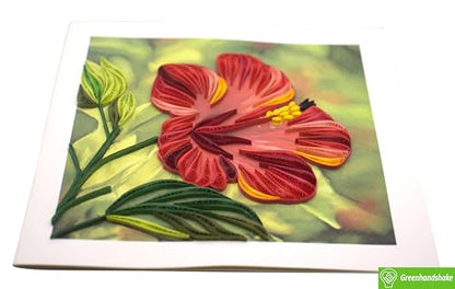 GREENHANDSHAKE Hibiscus Flower, quilling art greeting card for birthday, valentine's day, mother's day, anniversary, thank you, get well, 6" x 6" - style: Hibiscus Flower