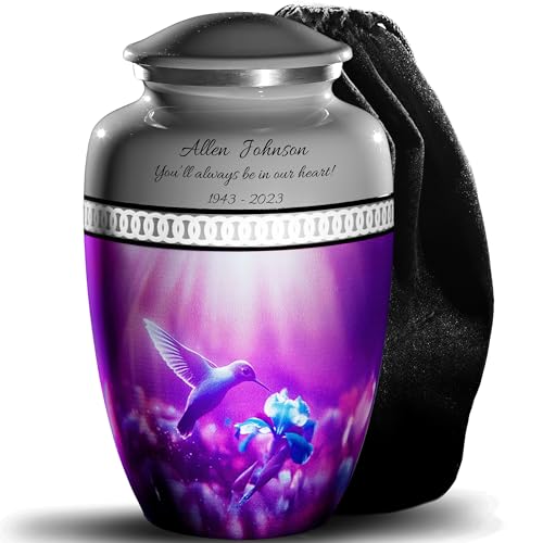 Gray Hummingbird Cremation Urn for Human Ashes – Personalized Tribute with Name & Dates, Elegant Adult Funeral Keepsake, Made in USA (Large) - color: Gray, size: Large