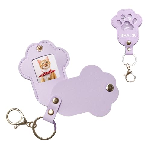 Pet Memorial Keychain Dog Paw Keepsake Photo Holder - color: 3pack Purple