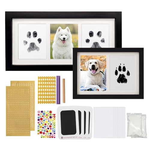 Wazzio Paw Print Kit for Dogs Cats, Wooden Pet Memorial Frame Set | DIY Clay Stamp Keepsake, Soft Inkpad Sticker Kit, Pet Lover Memory Frame, Dog Cat Paw Box, Gifts for Pet Owners and Lovers
