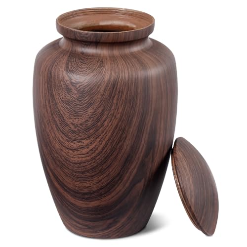 Urn for Ashes Adult Male,Decorative Large Cremation Urns for Dad | Large Aluminum Wood Grain Cremation Urn for Ashes for Men Women - color: Wooden Finish