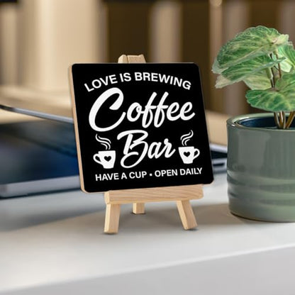 Coffee Signs, Coffee Bar Wood Sign with Easel Home Kitchen Desk Shelf Tabletop Table Decor - color: WS07