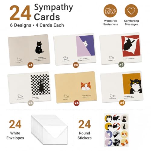 Pet Sympathy Cards, Cats Loss Sympathy Card Bulk with Envelopes - color: Cat