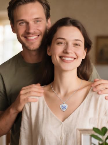 Poiuy Photo Locket Necklace for Women, Heart Picture Pendant Photo Necklace Jewelry Christmas Memorial Birthday Gifts for Women Daughter Mom - color: Butterfly Locket Necklace