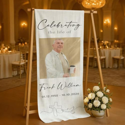 Personalized Celebrating The Life Of Welcome Sign, Funeral Fabric Banner #3 - color: Design 3