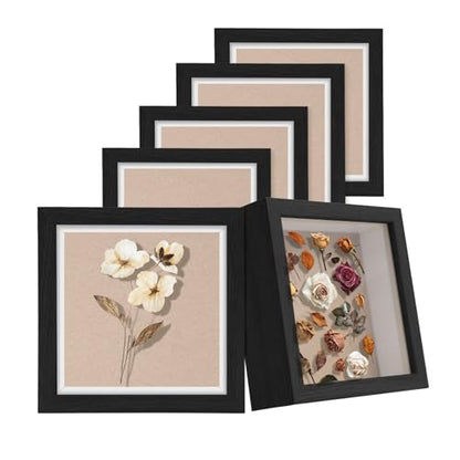 6Pack 5x5 Inch Shadow Box Frame, Black Wood Display Case Memory Box | 1" Deep Keepsake Frame, Memorabilia Showcase, Photo Ticket Medal Display, Wall Tabletop Picture Frame, Souvenir Gift Box - color: Black