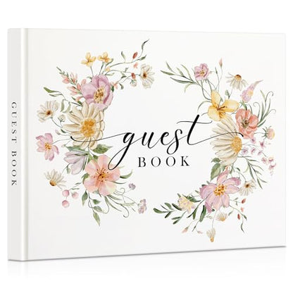 EVERLORIA Wedding Guest Book, Leather Guest Sign in Book, 108 Blank Pages Signature Guestbook for Wedding Reception Bridal Baby Shower Quinceanera Birthday Anniversary Graduation, 9"x7" - color: Floral C