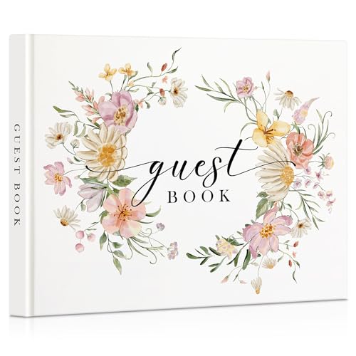 EVERLORIA Wedding Guest Book, Leather Guest Sign in Book, 108 Blank Pages Signature Guestbook for Wedding Reception Bridal Baby Shower Quinceanera Birthday Anniversary Graduation, 9"x7" - color: Floral C