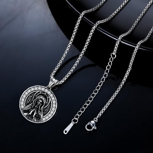 925 Sterling Silver Patron Saint Necklace Amulet Miraculous Medal Pendant Jewelry for Men Women with Friendship Talisman Travel Inspirational Gifts - color: black-C