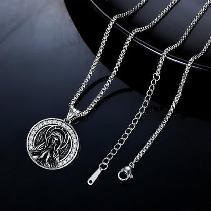 925 Sterling Silver Patron Saint Necklace Amulet Miraculous Medal Pendant Jewelry for Men Women with Friendship Talisman Travel Inspirational Gifts - color: black-C