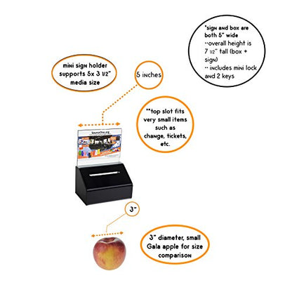 SOURCE ONE Acrylic Heavy Duty Donation/Ballot Box with Lock and Sign Holder - color: Black, size: 6 Pack