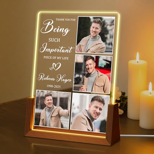 Personalized Sympathy Gift for Loss of Loved One, Custom Memorial Plaque Picture Frame, Customized Bereavement Remembrance Gifts LED Night Light, In Memory of Dad Mom Husband Wife Sister Friend - color: Memorial Picture Plaque 4