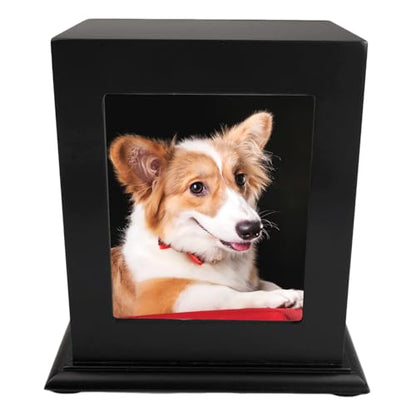 Pet Urn for Ashes Wooden Memorial Urn Dogs & Cats with Photo Frame Black - color: Black