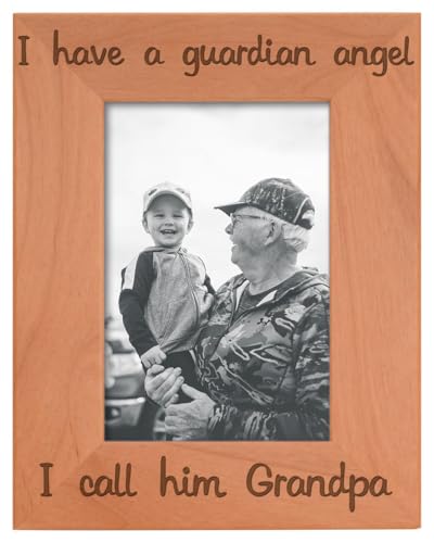 ThisWear Bereavement Grandpa Have Guardian Angel Wood Frame - Portrait 4x6 | Sentimental Photo Frame, Laser Engraved, Holds 4x6 Photo, Remembrance Gifts for Grandpa - size: 4x6 Photo - Portrait