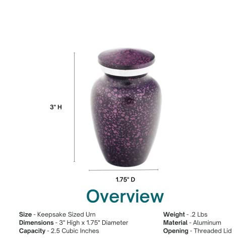 Plum Mist Keepsake Cremation Urn for Ashes, Aluminum, Purple Urn, Keepsake Sized Cremation Urn, 3 Inches High - color: Plum Mist