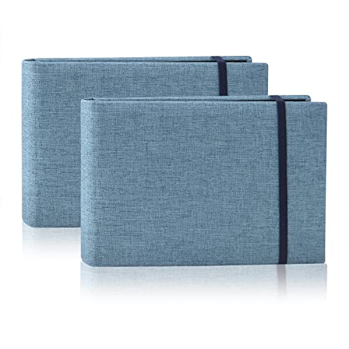 2 Pack Photo Album 4x6, 100 Pocket per Album, Horizontal (Blue) | Mini, Portable & Flexible, Easy to Classify, Linen Cover, High-clarity Pockets, Elastic Band, Family, Wedding, Gift - color: Blue