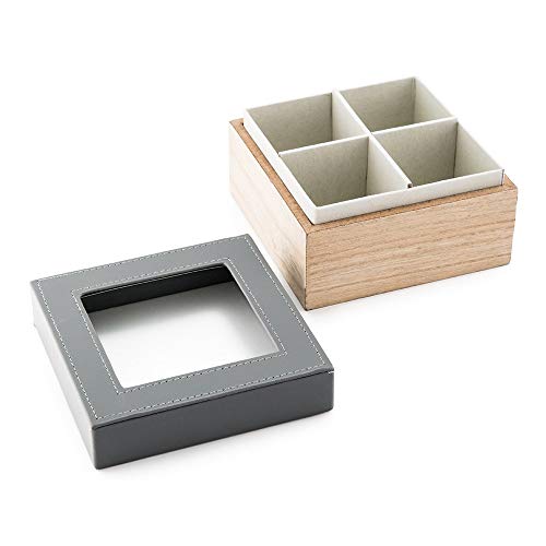 WEDDINGSTAR Wood and Faux Leather Keepsake Box With Glass Lid - style: Non-Customizable