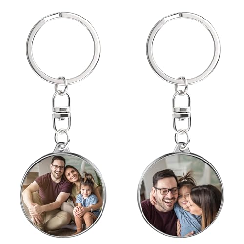 Double Sided Custom Keychain With Picture Alloy Color Printing Personalized Photo Keychain Customizable Text Gifts - color: B-round